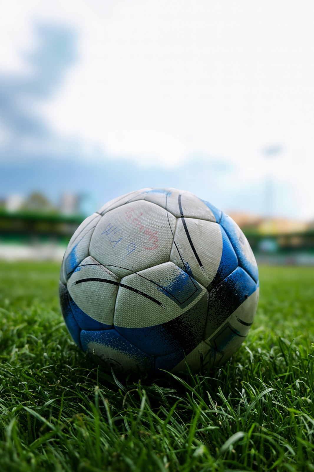 A football resting on the grass
